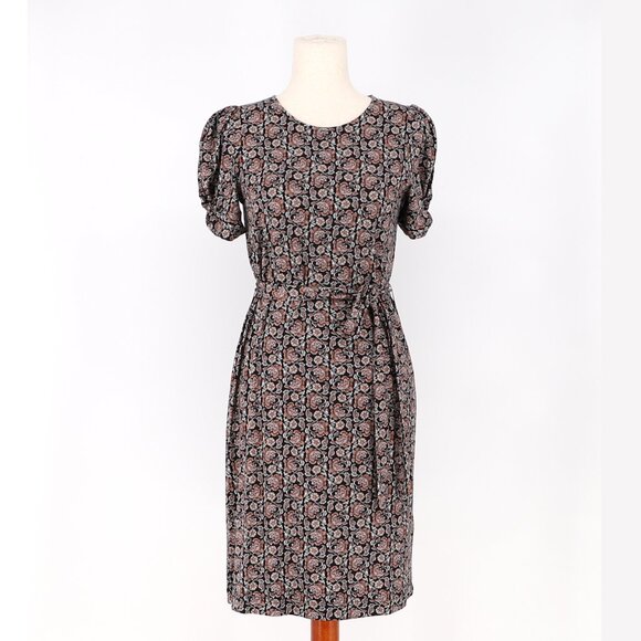 NWT BODEN Puff Sleeve Tie Waist Fit & Flare Dress Block Paisley Size 4 - Picture 4 of 11